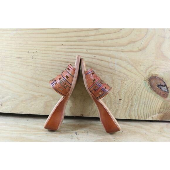 Pikolinos Sandals Womens Sz 38 Brown Leather Multi Sz 7.5 Wedge Cutout Slip On - Picture 4 of 7